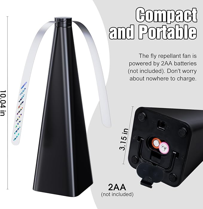 Glovv Fly Fans for Tables, Food Fans to Keep Flies Away Indoor Outdoor, Bug Deterrent Spinners Portable Battery Powered Flies Table Top Fan for Dinner Home, Camping, Picnic (Black 3 Pack)