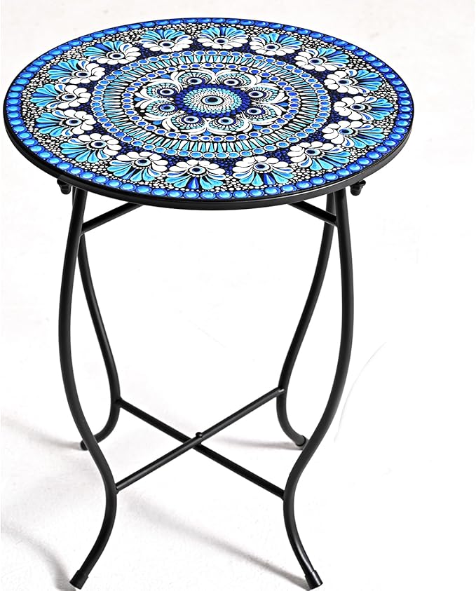 Metal Outdoor Side Table,14" Diameter Round Plant Stand for Flower Pots Vase Home Decor, Weather Resistant Patio Accent Table Plant Stand for Indoor Outdoor Use, Easy Assemble