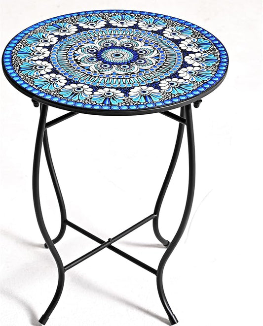 Metal Outdoor Side Table,14" Diameter Round Plant Stand for Flower Pots Vase Home Decor, Weather Resistant Patio Accent Table Plant Stand for Indoor Outdoor Use, Easy Assemble