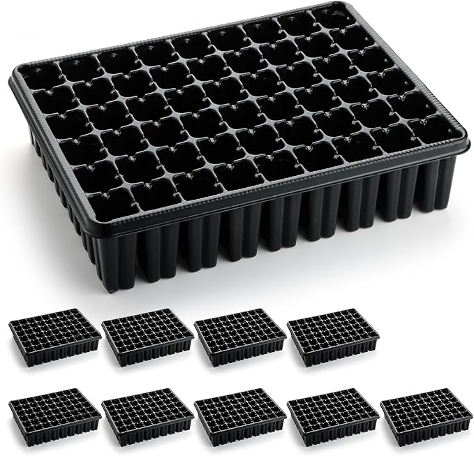 54 Cell Seed Starter Trays, 2.8" Deep Plug Flat Tray,10 Pieces Big Holes Germination Tray, Thick Durable Seedling Plastic Nursery Reusable Trays (11.14inch ×14.6 inch, 10-Pack)
