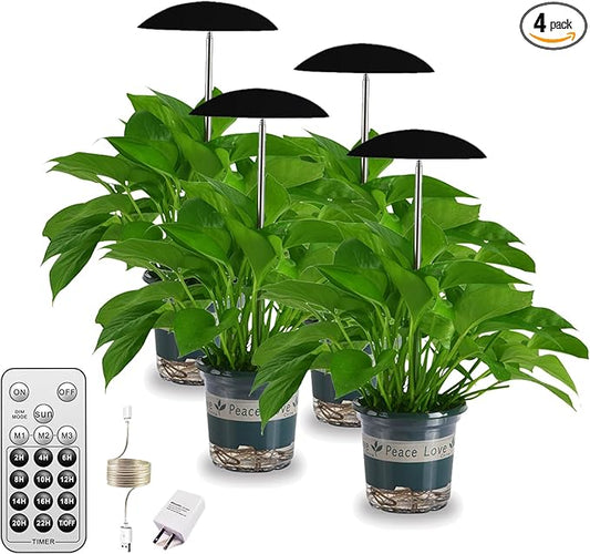 LED Grow Lights for Indoor Plants 4 Pack, Smart USB Small Full Spectrum Plant Lights with Remote, Height Adjustable, Auto On/Off Timer, Ideal for Home Decoration, Black