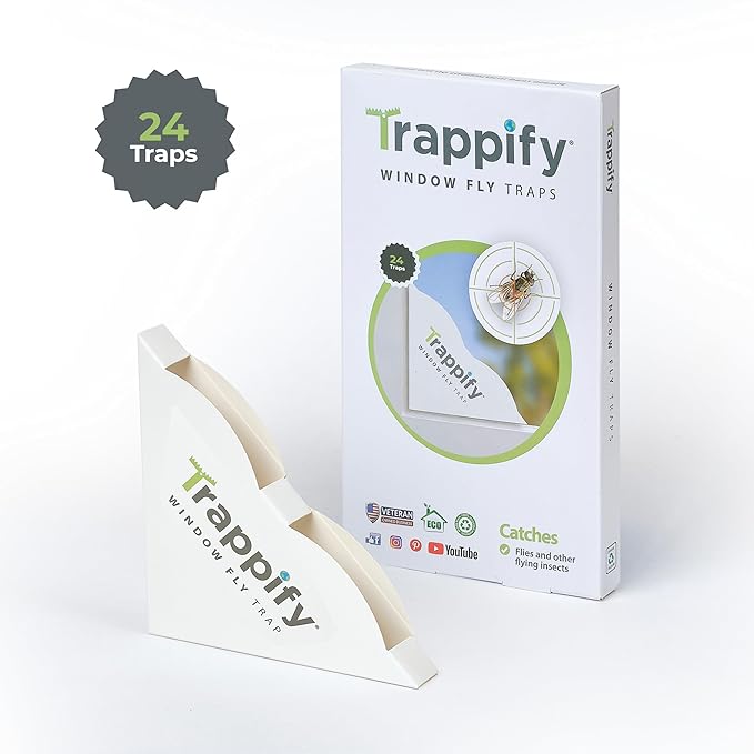 Trappify Fly Trap Indoor: Window Fly Traps for Home | Fruit Fly Traps for Indoors, Gnat Traps for House Indoor | Disposable Fly Trap with Sticky Adhesive Strips | Inside Bug Catchers (24 Pack)