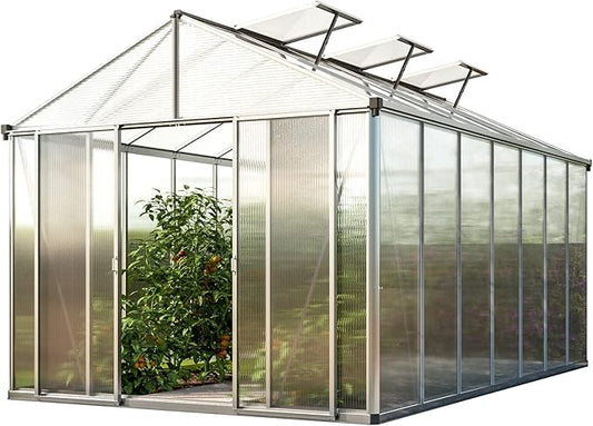 Greenhouse Rubin 7 Aluminum Frame 8.6 x 14.6 ft with Approx. 10 mm Polycarbonate Panels