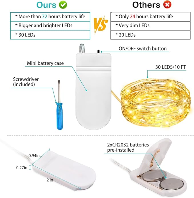 VOOKRY 8 Pack 30 LED Fairy Lights Battery Operated-10 ft Mini Copper Wire String Lights Firefly Starry Moon Lights for DIY Crafts Wedding Party Table Centerpieces Bedroom Costume Halloween(Multicolor)
