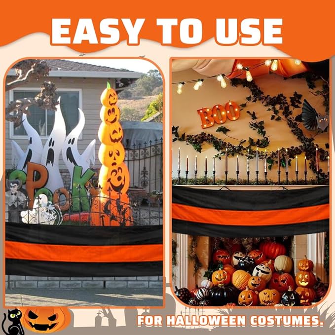 Halloween Bunting Flag- 3 Stripe Orange & Black Bunting Flags Trick or Treat Halloween Decor Outside Wall Garden Porch Indoor Home - 24" x 240"