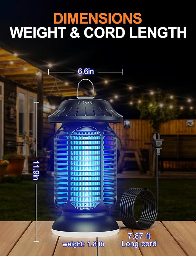 CLEVAST Bug Zapper Outdoor - Electric Mosquito Killer with UV Light, Waterproof Fly Trap for Patio, Yard, Garden, Indoor Use, Black Insect Zapper Lamp - Vintage