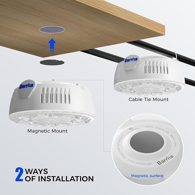 Barrina Orbgrow OG09 Puck LED Grow Light, Pinkish White 18W(2 x 9W, 270 Watt Equiv), Plant Lights for Indoor Plants Full Spectrum, Magnetic & Linkable, Small Grow lamp for Plant Shelf, 2 Packs