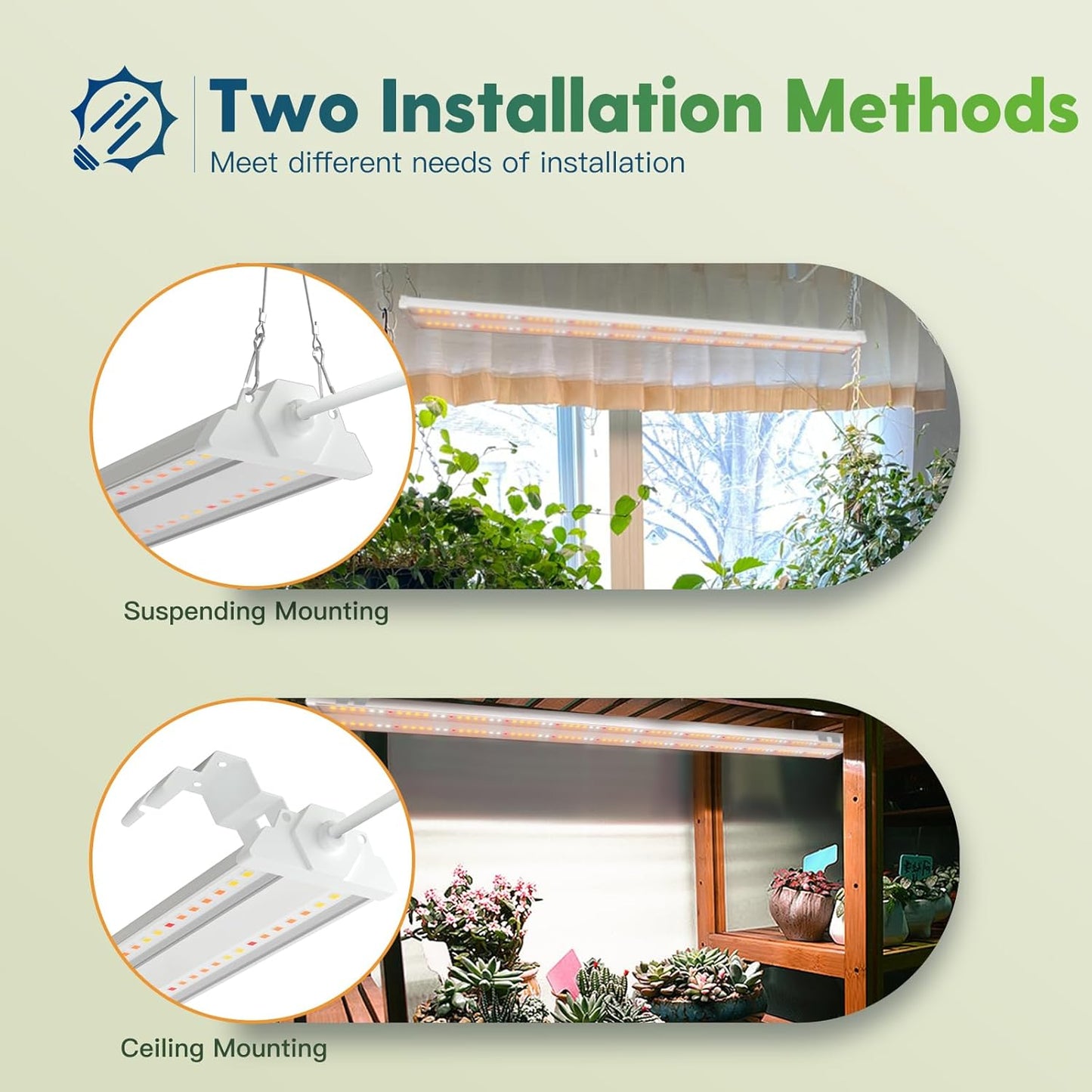 FREELICHT 6 Pack 4ft LED Grow Light, 60W (350W Equivalent), Sunlike Full Spectrum Integrated Plant Light for Hydroponic Indoor Plant Succulent Seedling Veg and Flower, Plug in with On/Off Switch