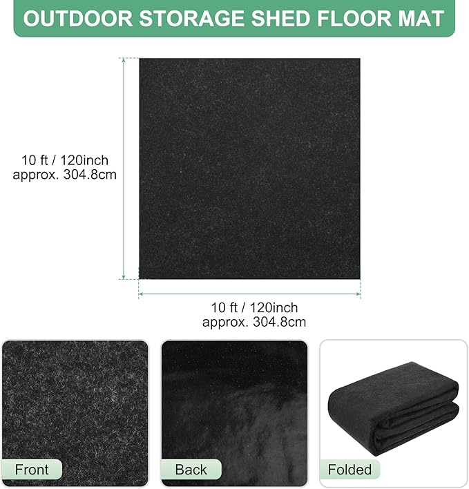 Outdoor Storage Shed Mat, 10x10 FT Waterproof Small Shed Flooring Mat for Patio Furniture Floor Protecting from Wear/Liquid/Dust/Oil, Non-Slip Carport Pad [Grey]
