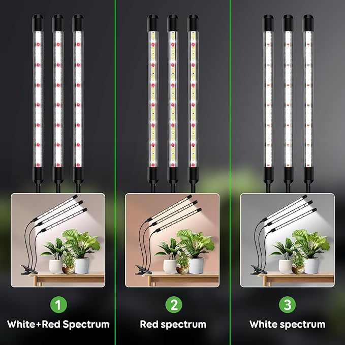 Tri-Heads Grow Lights for Indoor Plants, Full Spectrum Plant Lights for Indoor Growing with Adjustable 360° Gooseneck, 6/12/18H Timer & Dimming for Seedlings(Pack 2)