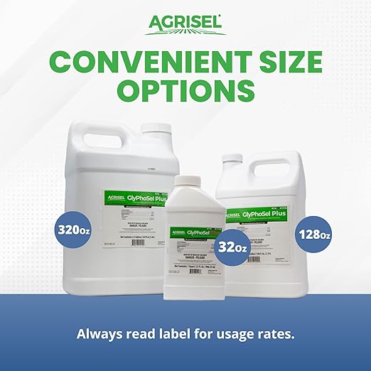 GlyPhoSel Plus Weed Killer, Post Emergent, Long-Lasting Action, Eliminates Tough Weeds from Leaf to Root, for Non-Crop Areas, Includes 3-Pack of Agrisel Protective Gloves, 32 Ounces