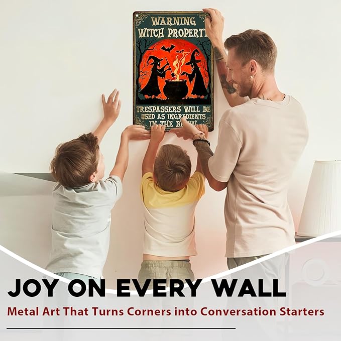 Witch Property Warning Vintage Sign Halloween Witch Metal Tin Sign for Home Bar Kitchen Hotel Dining Room Coffee 8x12inch