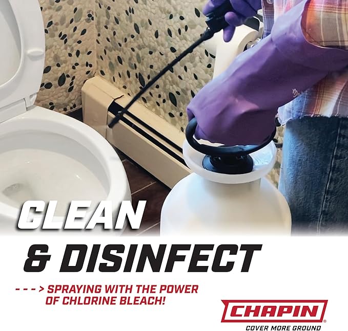 Chapin 20075 Disinfectant Bleach Sprayer, 1 Gallon, Made in The USA, Adjustable Cone Nozzle, Compatible with Bleach Solutions and Fungicides, Translucent White