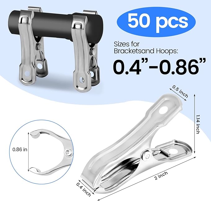 50PCS Garden Clips, Stainless Steel Greenhouse Clamps, Strong Grip Greenhouse Clips, Metal Clips for Netting, Shade Cloth, Plant Cover on Garden Hoops or Greenhouse Hoops by EGYPAMID
