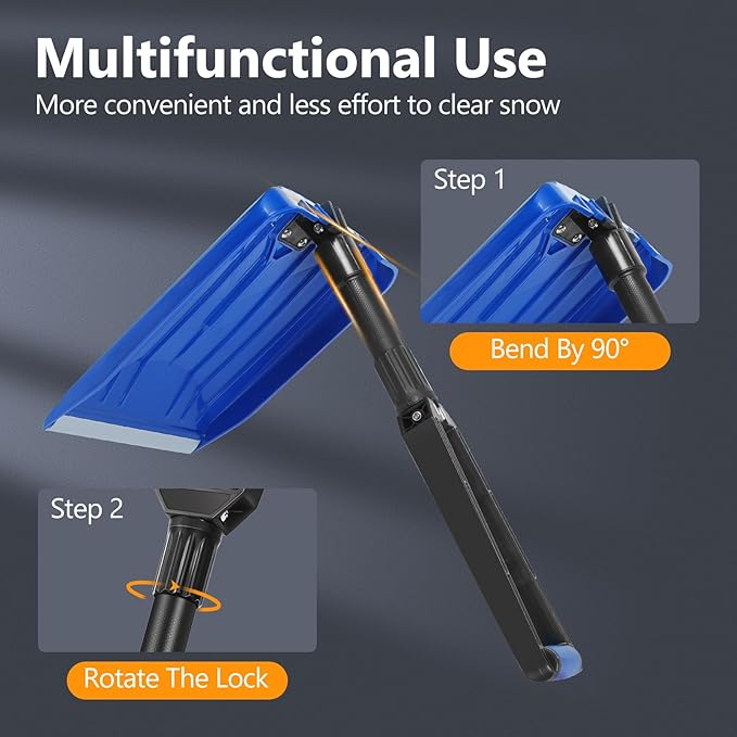 SHANTRA Folding Portable Snow Shovel, Aluminum Edge, D-Grip for Snow Removal, Car Driveway, Garden, Camping