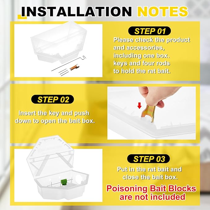 Qualirey 2 Pcs Rat Bait Station with Keys 13.58 x 8.98 x 3.35 Inch Rodent Station Rat Traps, Keeps Children and Pets Safe Indoor and Outdoor, Bait Not Included (Translucent)
