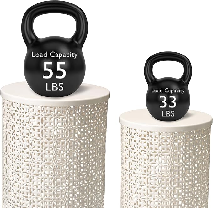 Glitzhome Outdoor Side Table Set of 2, Decorative Garden Stool for Indoor Outdoor Heavy Duty Metal Frame Accent Table Modern End Table, Cream White