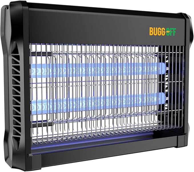 BUGGOFF Black Modern Indoor Electric Bug Zapper, 800 SQFT Coverage, 3500 Volts of Stunning Power, 20 Watts, Kills Mosquitos Gnats, Flys & More. 5 Year Warranty, X2 Free Replacment Bulb (4 Pack)