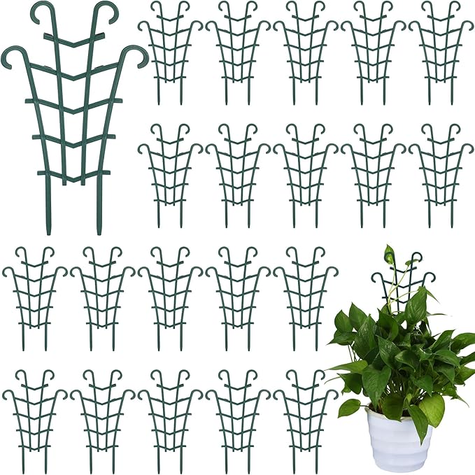 50 Pack Plant Trellis for Pots Garden Trellis for Potted Plants Flower Pots Support Stackable Plastic Mini Trellis for Climbing Plants Peas(Sheep Horn)