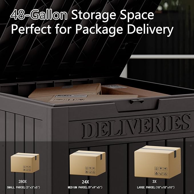 Package Delivery Box for Outside, 48 Gallon Storage with Lockable Secure, Large Resin Outdoor Package Drop Container