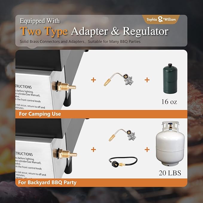 Sophia & William 22" Flat Top Grill with Lid & Ceramic Coated Cast Iron Pan, 3-Burner Portable Tabletop Gas Propane Griddle for Outdoor, BBQ, Camping & Tailgating Barbecue, 24,000 BTU