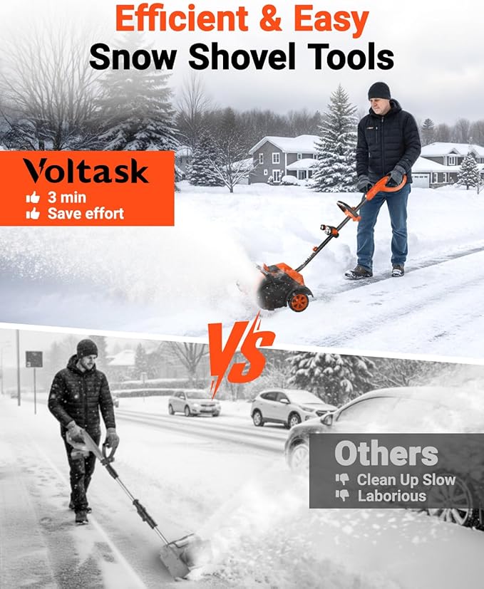 VOLTASK 48V (2 * 24V) 15.8” Cordless Snow Shovel, Brushless Battery Snow Blower, Battery Powered Snow Thrower with Wheels and LED Lights, 2 * 4Ah Battery and Charger Included