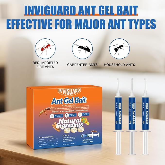Ant Gel Bait, 3Tubes x 10-Grams, Indoor and Outdoor Use, Killer Gel for Control of Most Major Ant Species, Ready-to-Use Ant Traps for Home & Outdoor