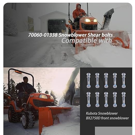 70060-01338 (10 Pack) Snowblower Shear Bolts Compatible with Kubota Snowblower BX2750D Front snowblower(Shear Bolt:5/16" x 2-1/4")