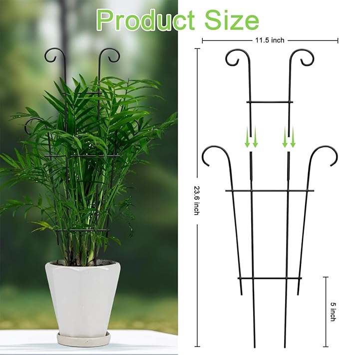 4 Pack 23 Inch Indoor Plant Trellis for Potted Plants - Black Metal Garden Trellis for Climbing Plants, Rustproof Support for Hoya, Pothos, Ivy & Flowers