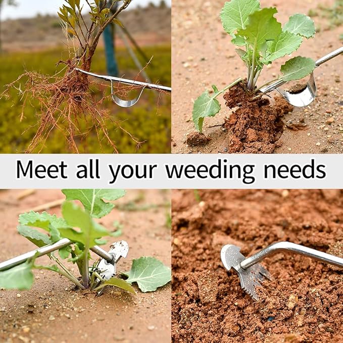 Hand Weeder Tool, Stainless Steel 2 Pcs Weeder Tool for Garden and Farm,Weeding Tool for Gardening,Garden Weeder, Weed Pulling Tool, Weed Puller Tool(Wooden Handle)…