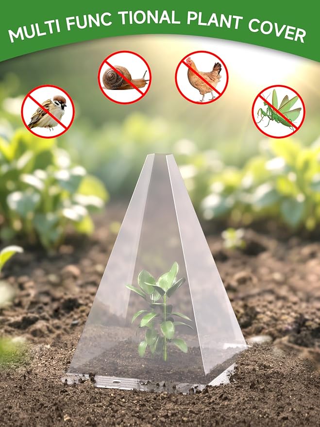 60 Pack Garden Cloches for Plants - Clear Reusable Plastic Seedling Covers with 120 Metal Stakes - Mini Greenhouse Plant Bell Covers for Frost, Sun, Pests Protection(7.8" x 11")