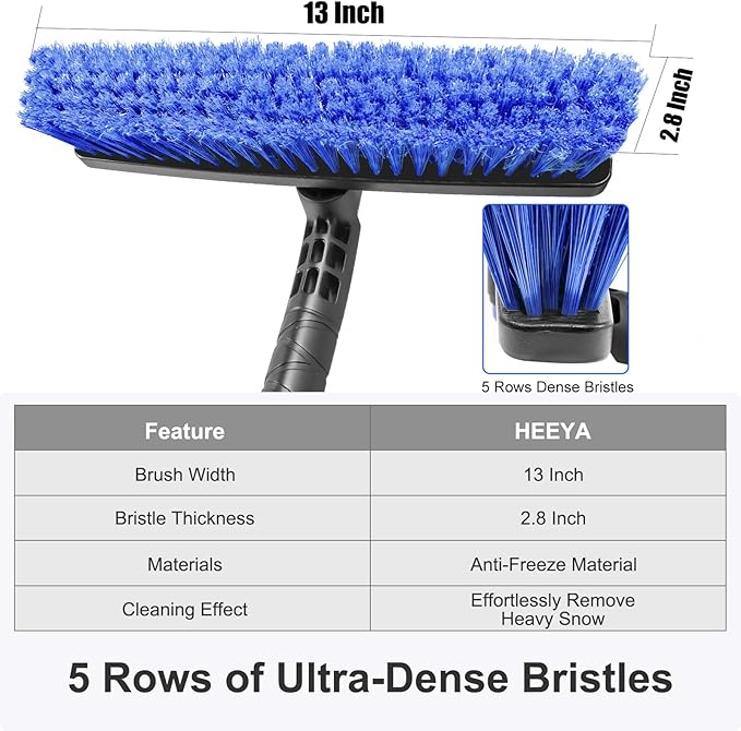 HEEYA 48 Inch Long Snow Brush for SUV, Extendable Ice Scraper and Brush with Foam Grip, 360° Pivoting Snow Car Brush for Truck Auto Jeep RV Vehicle Windshield Window - Blue