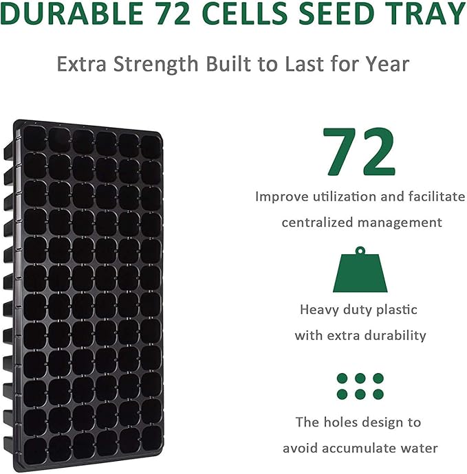 AIFUSI 10 Pack Seed Starter Kit, 72 Cell Seedling Trays Gardening Germination Plastic Tray Nursery Pots Mini Propagator Plant Grow Kit Plug Tray Starting Trays for Seedling Germination