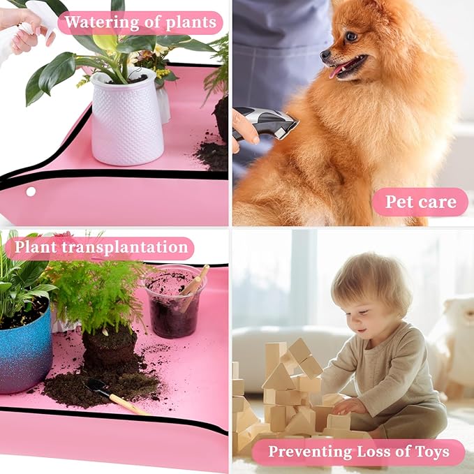 SupKing Repotting Mat for Indoor Plant Transplanting 29.5"x 29.5" Pink Garden Mat for Plant Lovers Oxford Fabric Portable Potting Tray for Gardening Mess Control