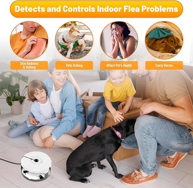 2 Pack Flea Traps for Inside Your Home, Indoor Flea Light, Bed Bug Killer with 8 Sticky Pads & 4 Light Bulb, Odorless Natural Insect Infestation Treatment Trap for Kid Pet
