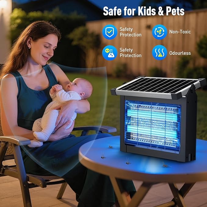 Solar Bug Zapper, 4500V IP66 Waterproof Outdoor Portable Rechargeable Electric Mosquito Killer for Camping, Patio, Garden Mosquito Zapper for Outdoor Use