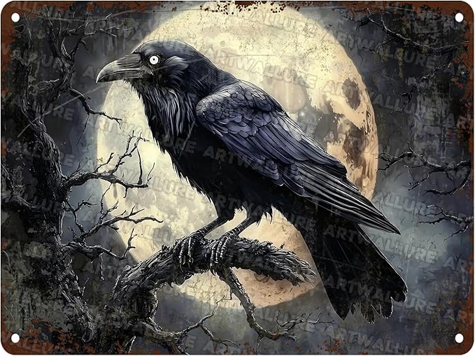 Halloween Crow Vintage Metal Tin Sign for Home Bar Kitchen Hotel Dining Room Coffee 12x16inch