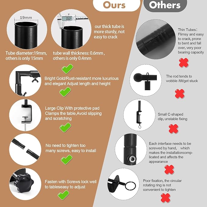 Over The Table Rod Stand with Clamps Adjustable 31-110 in Length 31-64 in Height Black Table Balloon Arch Hanging Stand with Storage Bag for Halloween Christmas Wedding Birthday Party Decoration