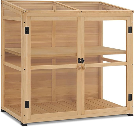 Macrout Wooden Cold Frame Greenhouse Cabinet Kit with Adjustable Shelf and Lockable Door, Fully Transparent Polycarbonate Greenhouse for Outdoor Indoor Use, 0718