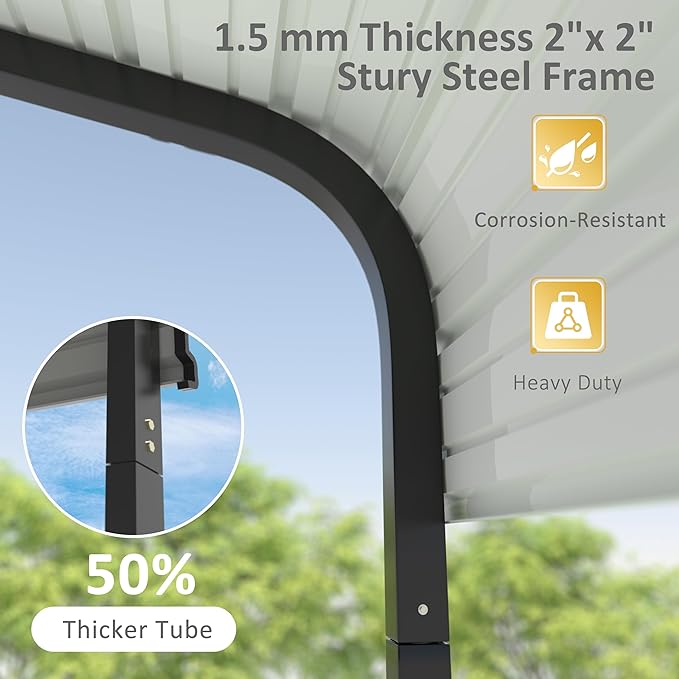 12x20 FT Outdoor Carport with Metal Roof, Heavy Duty Metal Carport Canopy, Garage Car Shelter Shade for Car, Truck, Boat, Eggshell