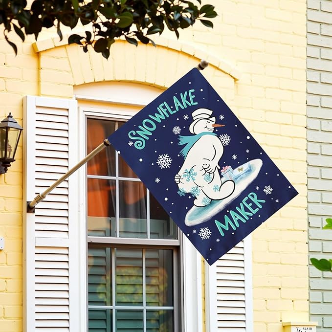 Winter Snowman Garden Flag Snowflake Maker Yard Flags Double Sided Christma Vertical Wall Banners Xmas Gift House Banner for Holiday Farmhouse Outdoor Decoration 28 x 40 Inch
