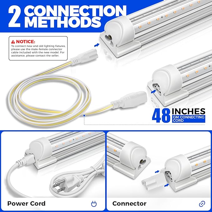 Barrina Full Spectrum LED Grow Light, 168W(4 x 42W), Grow Light Strips for Indoor Plant, 4FT Plant Grow Light, T8 Growing Lamp Fixture, Yellow, 4-Pack