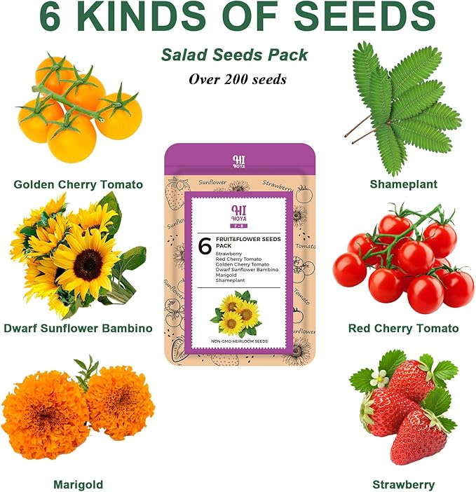 Strawberry Seed Pod Kit, 8 Pod Kit (Include Seed Marigold/Dwarf Sunflower/Shameplant/Cherry Tomato/Strawberry) Seed Pod Kit Compatible with All Indoor Hydroponics
