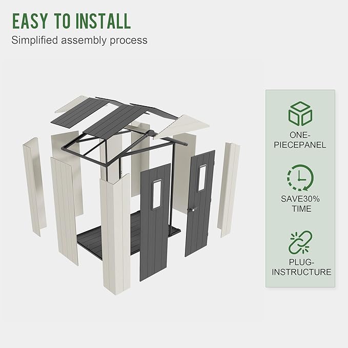 6' x 4' Outdoor Resin Storage Shed with Floor,Galvanized Metal Waterproof Garden Shed with Lockable Door, Windows, Vents, Plastic Tool, Bike Storage for Patio Furniture, Lawn Mower