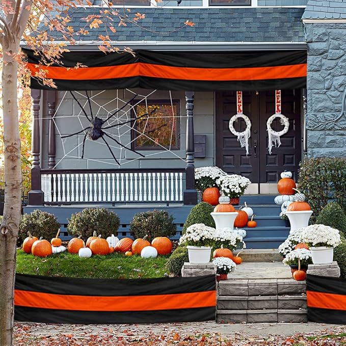 Halloween Bunting Flag- 3 Stripe Orange & Black Bunting Flags Trick or Treat Halloween Decor Outside Wall Garden Porch Indoor Home - 24" x 240"
