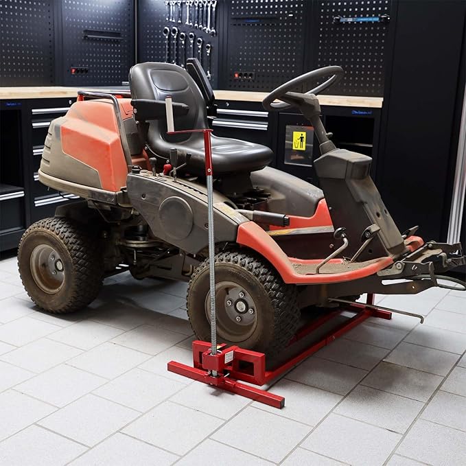 Lawn Mower Lift for Riding Tractors, 800 Lbs Capacity Lawn Tractor Lifter, Ride-on Mower, Cleaning Aid, Universal, Lawn Tractor Lift, Lawn Tractor + 45° Tilt Adjustable (Red)