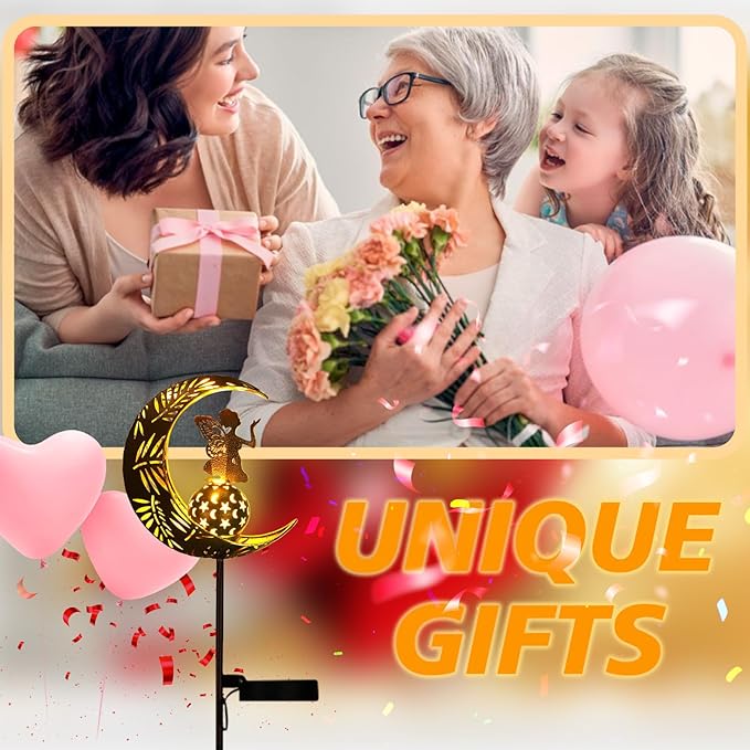 ZKLiLi Garden Solar Lights Pathway Stake Lights Moon Fairy with Angel Decor, Gardening Birthday Gift for Mom Grandma Friends, Outdoor Decor Light Waterproof for Walkway, Yard, Patio(Moon Fairy)