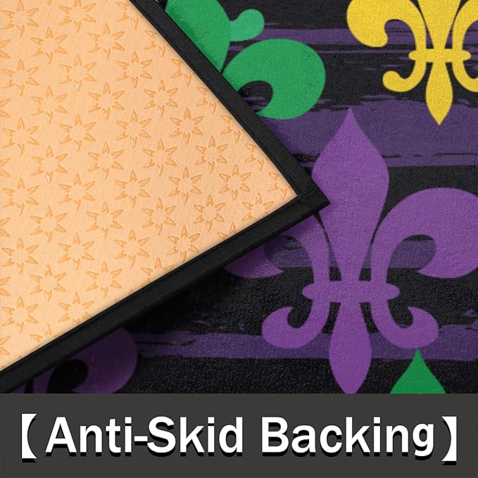 cfpolar Mardi Gras Half Round Door Mat, French Fleur De Lis Semicircle Doormat, Non Slip Soft Area Rug for Front Door Indoor Entrance Wear Resistant Welcome Mat, Blue, Gold, 24 x 36 in