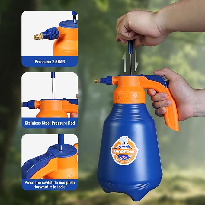 WRS1820T 0.52 Gallon Garden Pump Sprayer, 68oz Lawn & Garden Pressure Water Spray Bottle with Adjustable Nozzle, Lock-on Feature, 2L