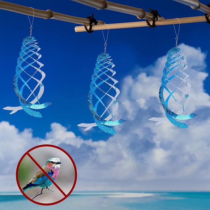 Hausse 6 Pack Bird Repellent Spiral Reflectors Blue Mylar Spinner, Garden Decorative Scare Birds Away, Like Woodpeckers, Pigeons and Geese